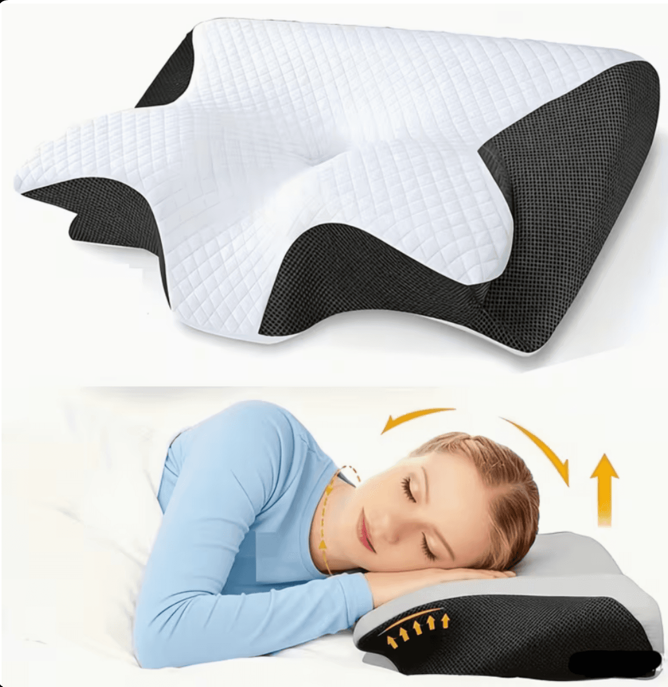 Ergonomisk pude i memory foam med støtte til nakke og skuldre